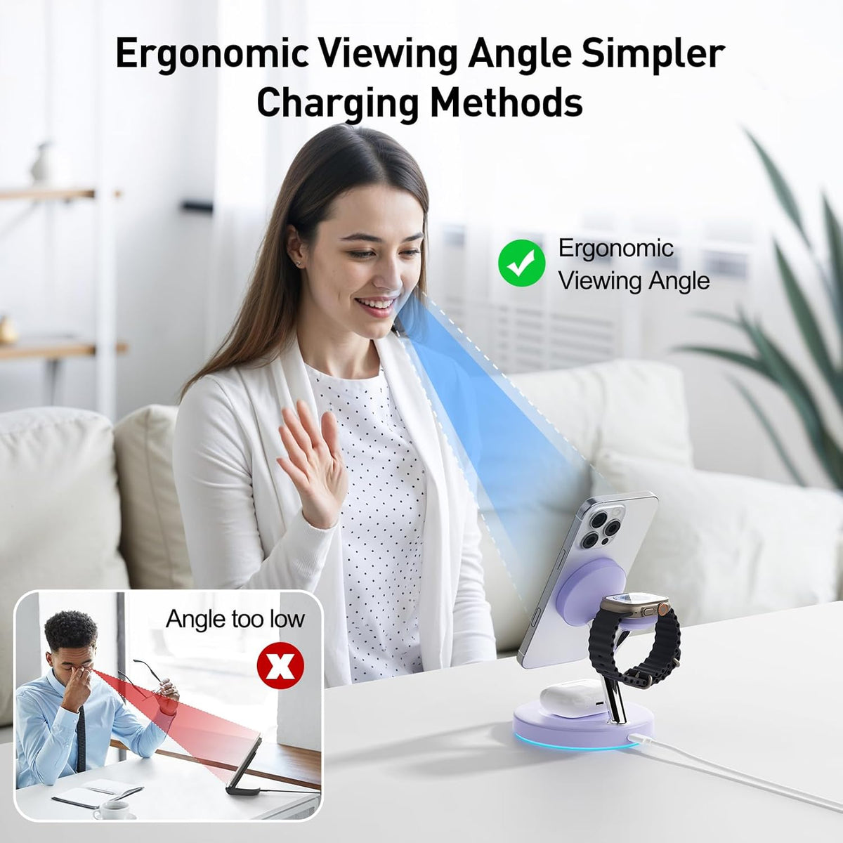 2025 3 in 1 Charging Station Compatible with Magsafe Charger Wireless Charger Stand for iPhone16 15 14 13 12 Series Wireless Charging Station for AirPods Wireless Charging Stand for iWatch Series