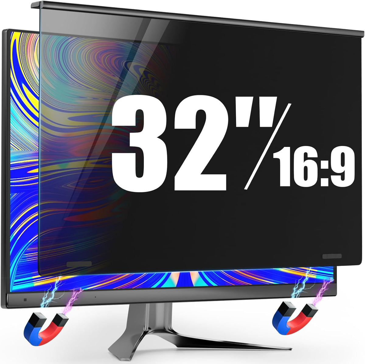 Magnetic 32 Inch Privacy Screen for Frameless Computer Monitor 16:9 Aspect Ratio,Hanging Blue Light Screen Protector Eye Protection Anti-Spy Shield, 32in Removable Privacy Filter