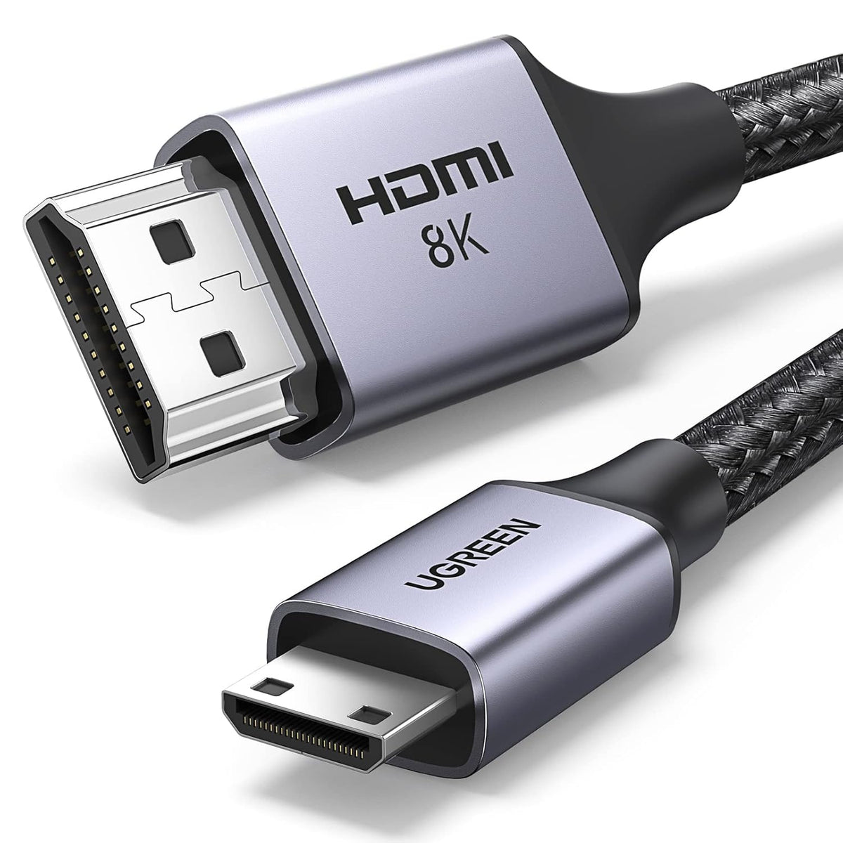8K 6.6FT 8K@60Hz 4K@240Hz UGREEN Mini HDMI to HDMI Cable Aluminum Braided Bidirectional HDR eARC Compatible
