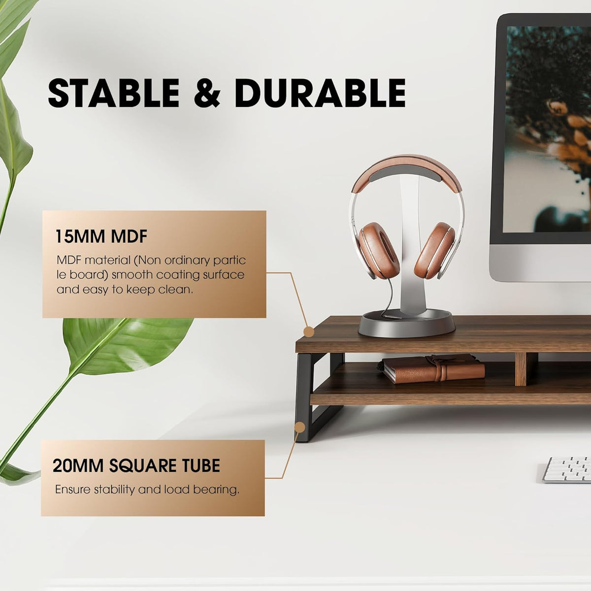 Fenge Dual Monitor Stand for Desk, 42.5in Large Monitor Riser for 2 Monitors, 2 Tier Computer Office Desk Top Shelf, Desktop Storage Stand for Laptop, PC, Computer, Printer