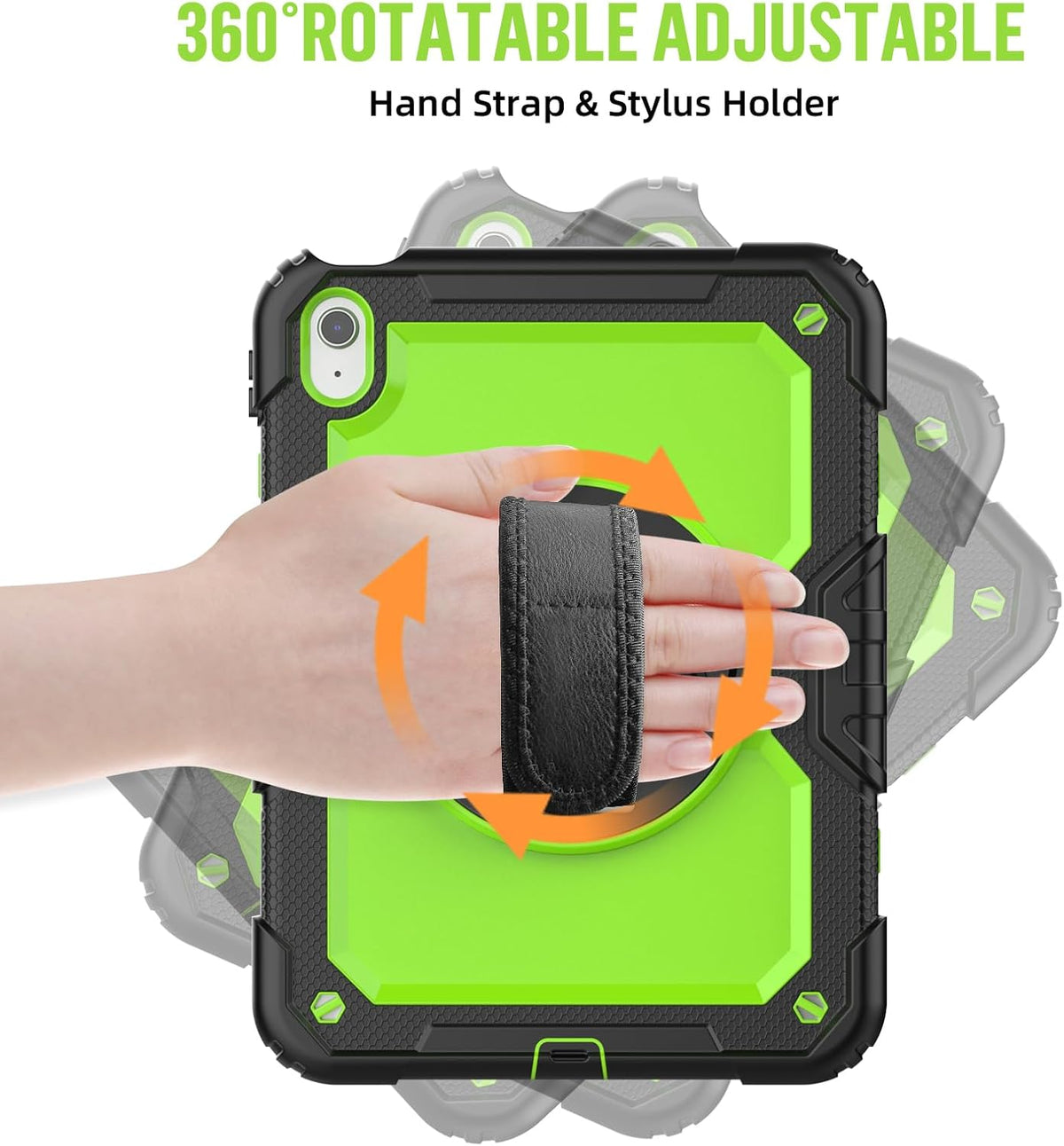 BLOSOMEET Case for iPad A16 11th/10th Generation 11''/10.9'' 2025/2022 with Tempered Glass Screen Protector & Pencil Holder, Rugged Military Grade Cover w/Stand Hand Shoulder Strap, Green