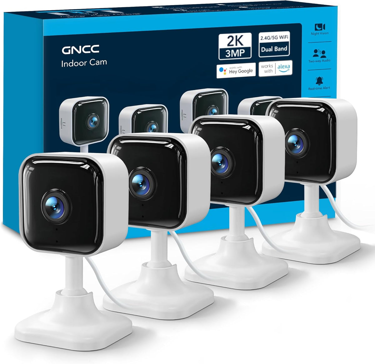 GNCC 2K 2.4G/5G 2 4Pack Cameras for Home Security Indoor, Pet Cam with Phone App, Mini Dog Camera w/Motion Detection