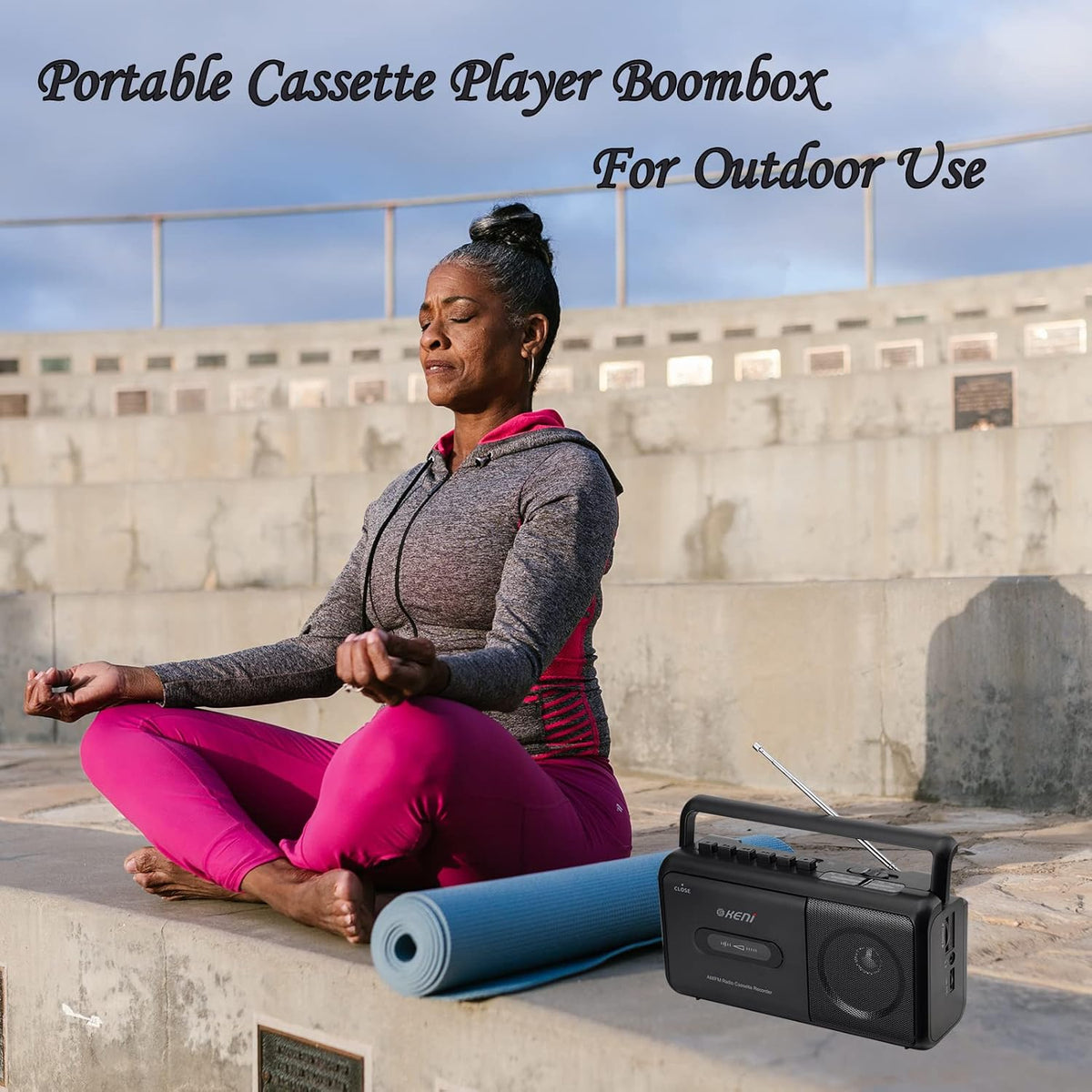G Keni Cassette Casette Portable Player Boombox AM/FM Radio Stereo, Tape Player Recorder with Earphone Jack Battery