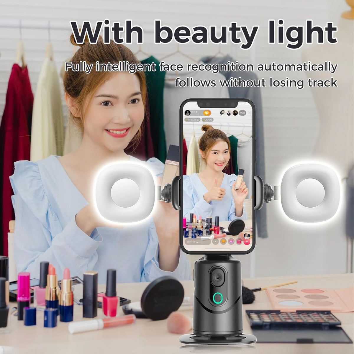 Auto Face Tracking Phone Holder,No App Required,360° Rotation Phone Camera Stand with Remote and Gesture Control, Smart Shooting Tripod for Vlog/TIK Tok Live Streaming YouTube Video Recording