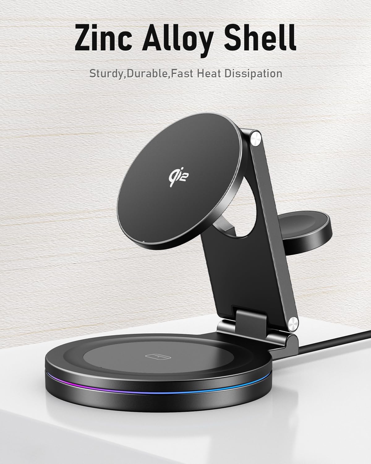 2025 Upgraded Qi2 Foldable 360º Rotatable Zinc Alloy 3 in 1 Magnetic Wireless Charging Station,3-in-1 Qi2 Charger for Apple iPhone 12~16,iWatch,AirPods(30W Adapter & Case Included)(Grey)
