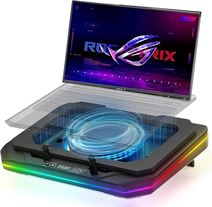 Cooling Pad for Asus ROG Zephyrus G16 GU603 GU603HE GU603VI GU603ZU GU603W Gaming Laptop Cooler with Powerful Turbo Cooling Fan Can Fast Cooling CPU+GPU 40°C Variable Speed6 RGB Light 3 USB-A