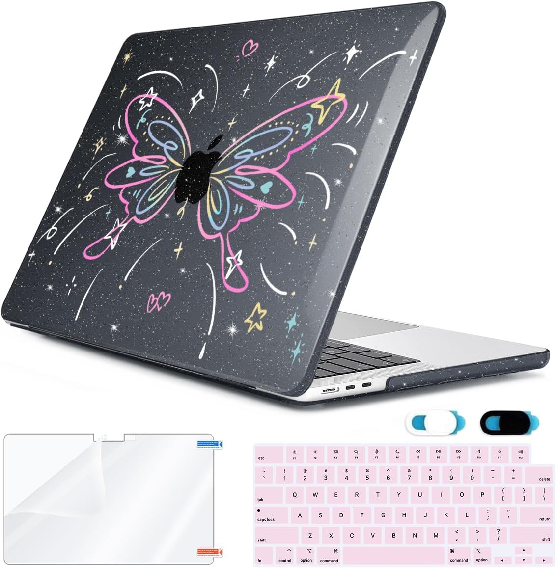 for 2025 2024 2023 2022 MacBook Air 13 inch Case M4 A3240 M3 A3113 M2 A2681 with Touch ID& 13.6" Liquid Retina Display, Plastic Hard Shell&Keyboard Cover&Screen Film&Webcam Cover, Butterfly