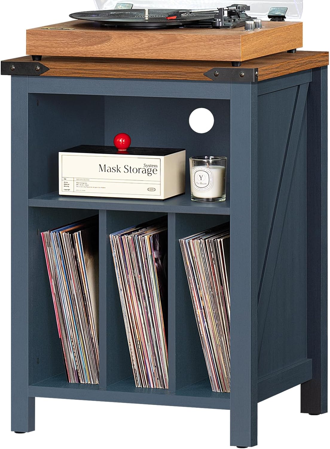 Record Player Stand with Vinyl Record Storage,Navy Blue Record Player Table Holds up to 160 Albums,Large Wood Turntable Stand Cabinet Dispaly Shelf for Living Room,Bedroom,Office