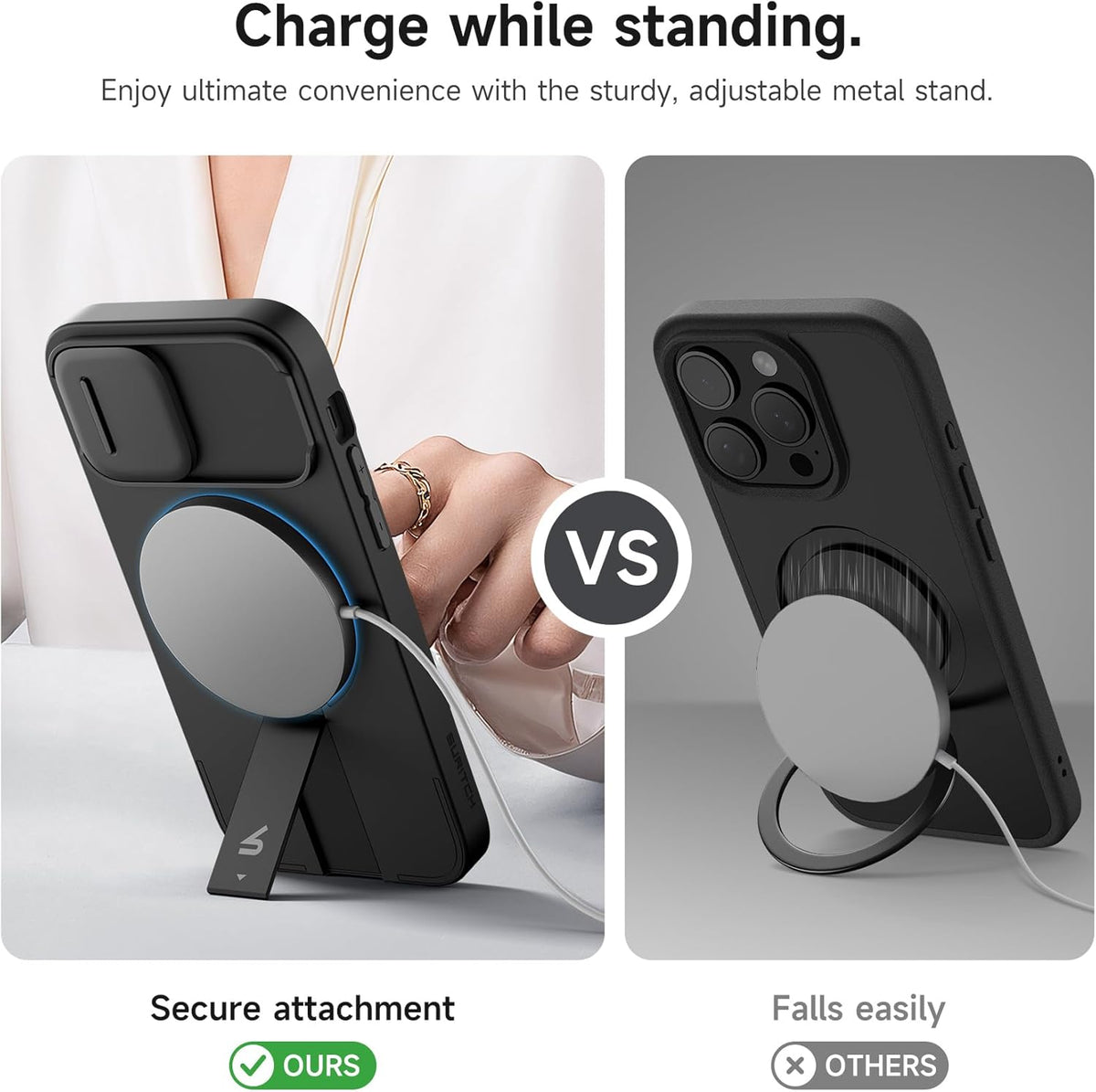 SURITCH for iPhone 12/12 Pro Case with Magnetic Camera Slide Cover and Adjustable Kickstand, Compatible with MagSafe, Shockproof Bumper Case Slim Protective Cover for iPhone 12/12 Pro 6.1 Inch, Black