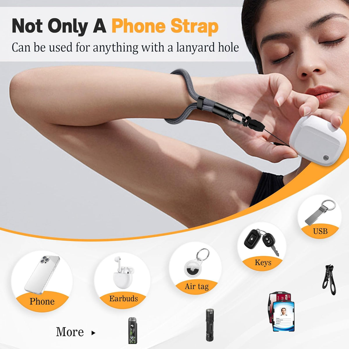 Kaptron Adjustable Phone Wrist Strap - Universal Cell Phone Lanyard Wrist Strap with Lanyard Patches