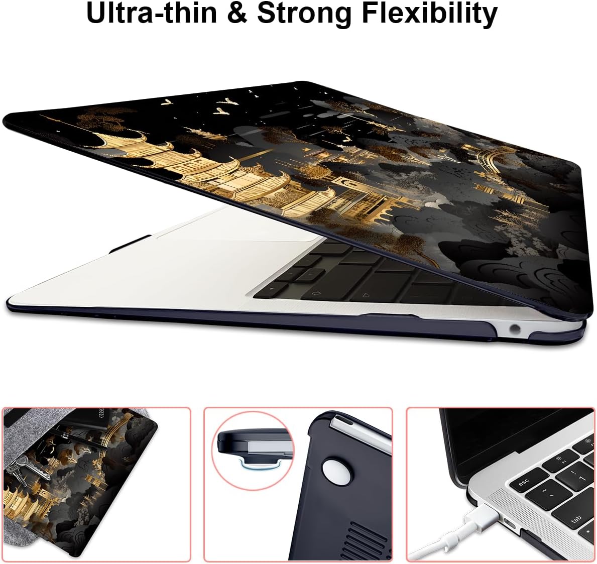 for MacBook Air 13 inch Case 2021 2020 2019 2018 Release A2337 M1 A2179 A1932 Retina Display Touch ID, Crystal Black Pattern Plastic Hard Shell Case for Mac Air 13 M1, Tide Illustration 1