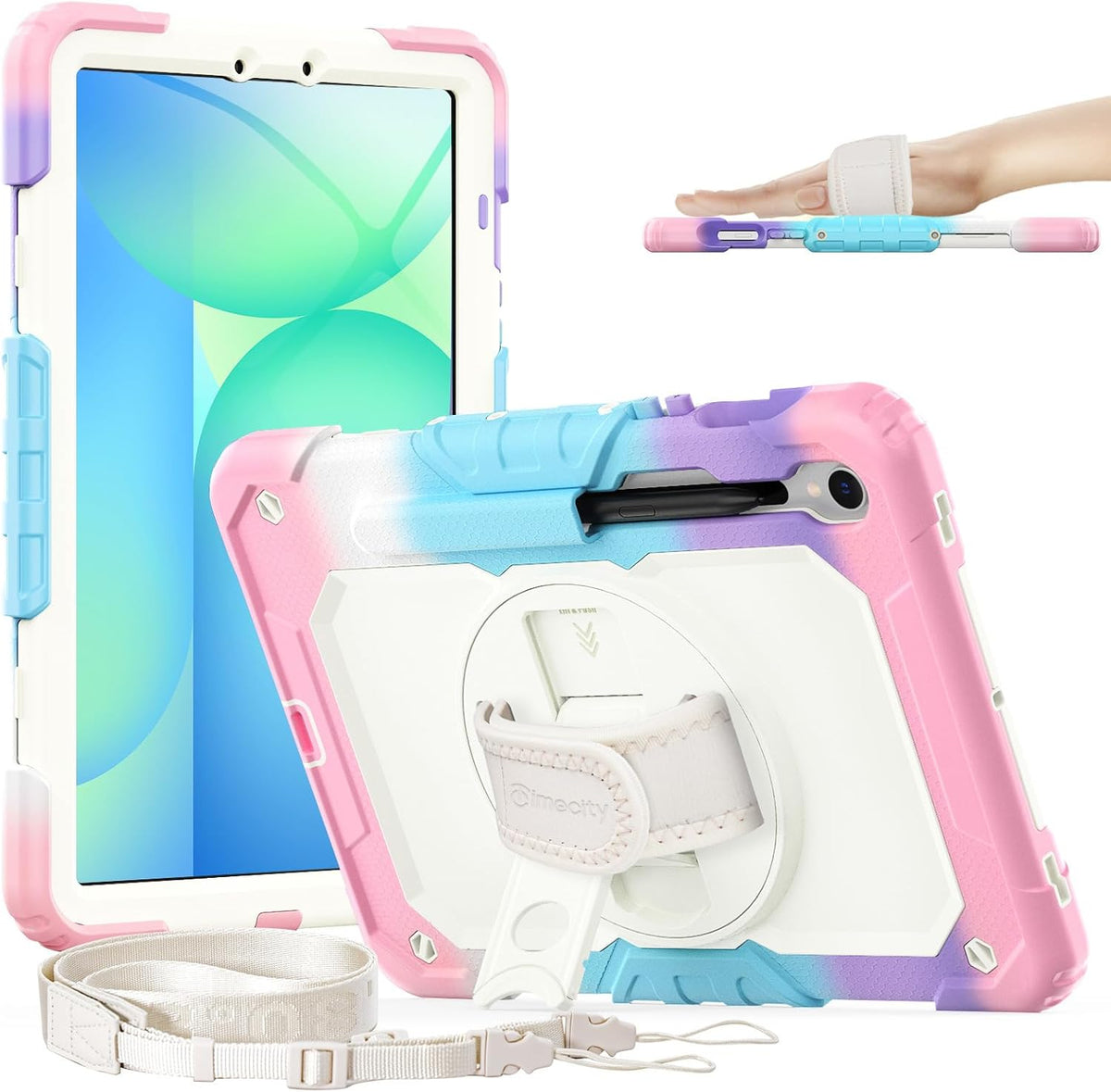 Timecity Case for Samsung Galaxy Tab S10 FE/ S9 FE 5G 10.9 Inch/ S9 11 Inch - Heavy Duty Protective Cover with Screen Protector, Rotating Stand, Shoulder Strap, S Pen Holder | Kids-Friendly, Pink Camo