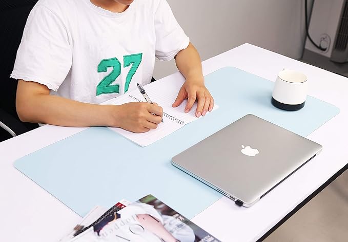 YSAGi Non-Slip Leather Desk Pad L Size, Waterproof Laptop Computer Desk Keyboard Mat, Table Protector Blotter Mat, Large Mouse Pad for Office/Work/Home/Decor(Sky Blue, 35.4" x 17")