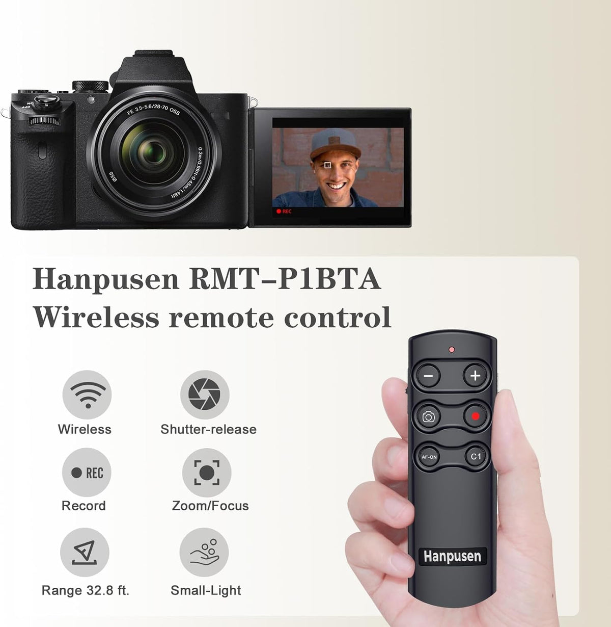 for Sony Wireless Camera Remote Control Shutter Release Compatible with Sony A7C,A7III,ZV-1,ZV-E10,ZV-1F,A6100,A6400,A6700,A7IV,RX100 VII,A9,A9 II,DSC-RX0 II,DSC-RX100 VII,Replace RMT-P1BT