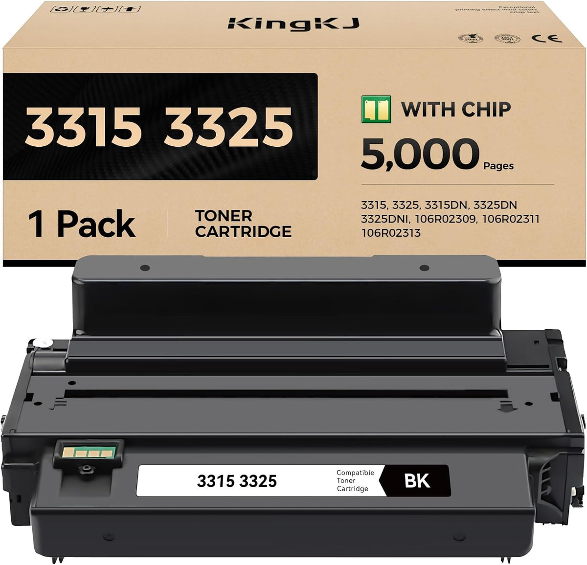 3315 3325 Toner Cartridge Black High Capacity 1-Pack Replacement for Xerox 106R02305 106R02307 Toner Compatible with Xerox Workcenter 3315 3325 3315DN 3325DN 3325DNI Laser Printer Ink All-in-One Copy