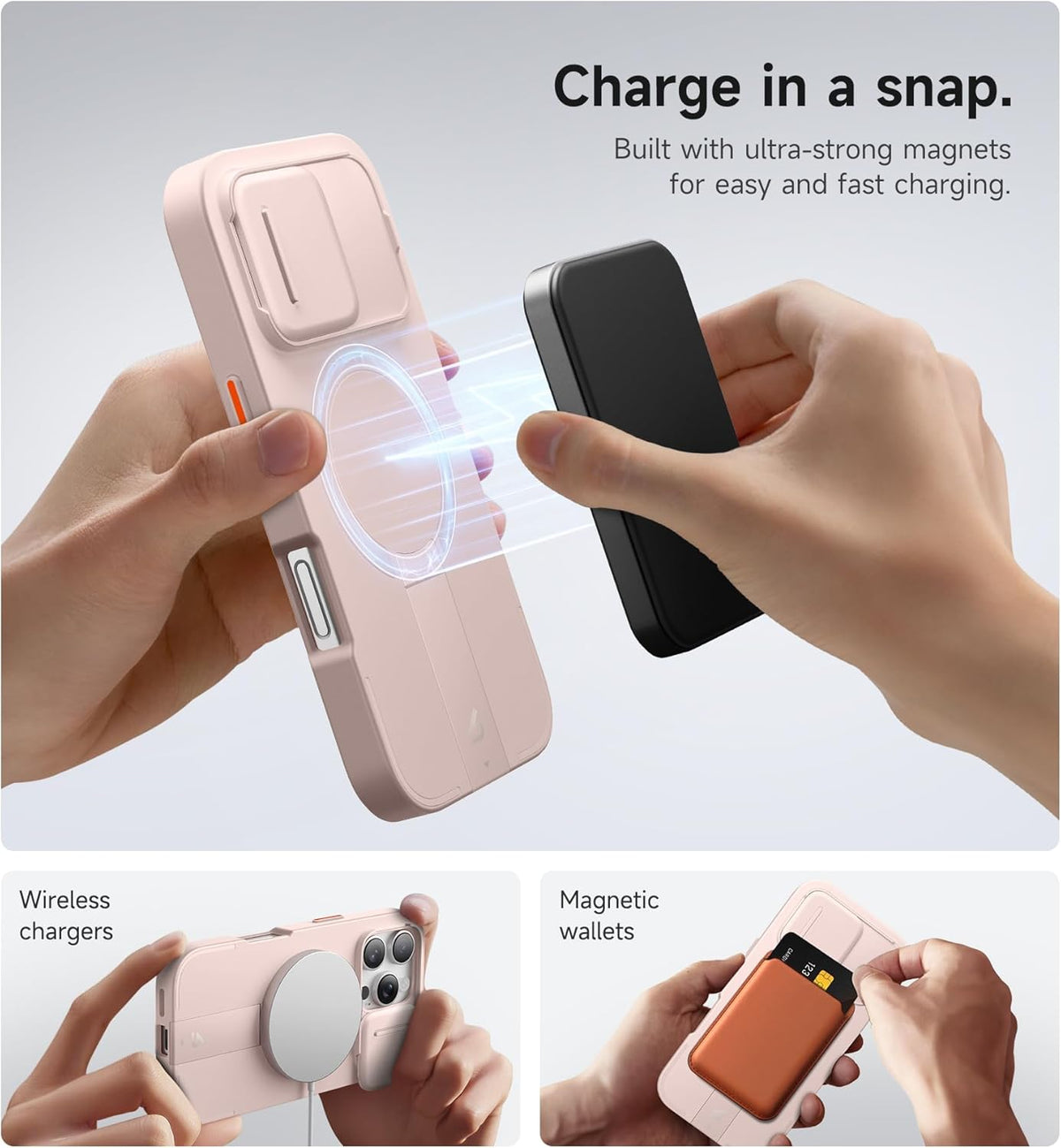 SURITCH for iPhone 16 Pro Case with Slide Camera Cover and Adjustable Kickstand, Compatible with MagSafe Protective Cover 6.3 Inch,Pink (ONLY Compatible with iPhone 16 Pro)