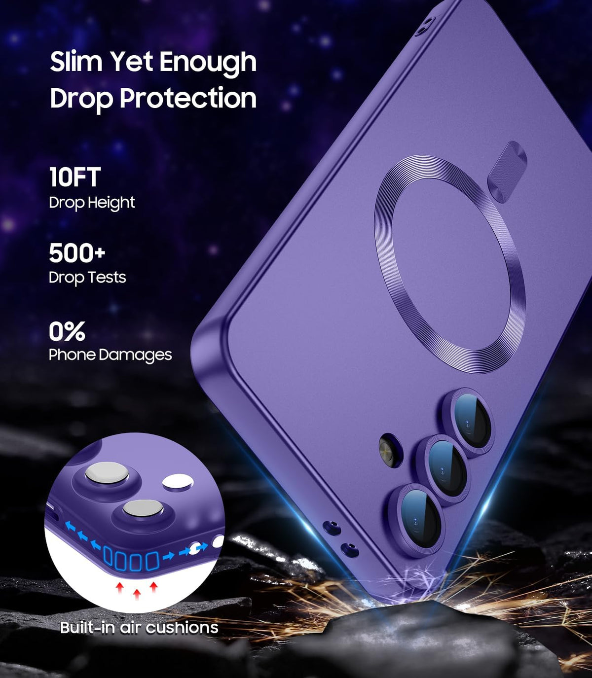Magnetic for Samsung Galaxy S24 FE Case [Compatible with MagSafe][Built-in Camera Lens Protector] Slim Soft Silicone Bumper Shockproof Metallic Luster Phone Cover (Purple)
