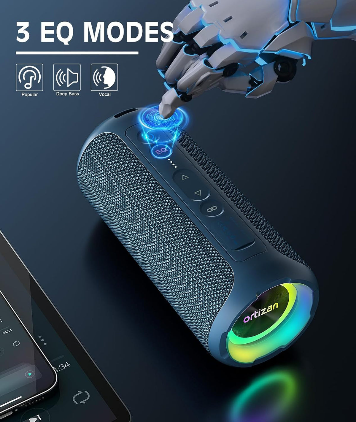 Ortizan Bluetooth Speaker, IPX7 Waterproof, Portable Speakers with HD Sound, Deep Bass, RGB Lights (Notice: X8 Pro Navy and X8 Pro Blue Cannot be paired via TWS Due to Different Bluetooth Versions)