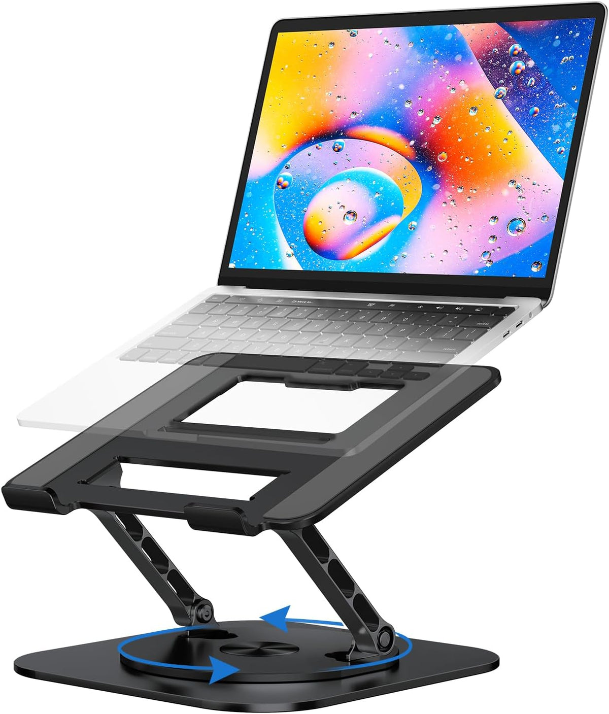 Laptop Stand for Desk, Ergonomic Laptop Riser with 360° Rotating Base, Foldable Notebook Computer Holder Stand Compatible with MacBook Air Pro, Dell XPS, More 10-17" Laptops, Black