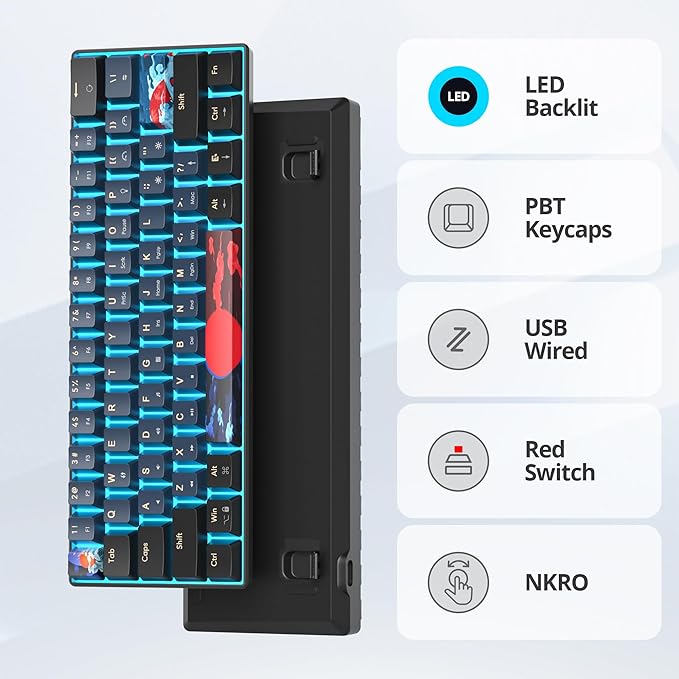 60 Percent Gaming Keyboard 60% Mechanical Keyboard LED Backlit Ultra Compact Wired Keyboard with Red Switch for Windows Laptop Gamer(61 Blue Samurai)