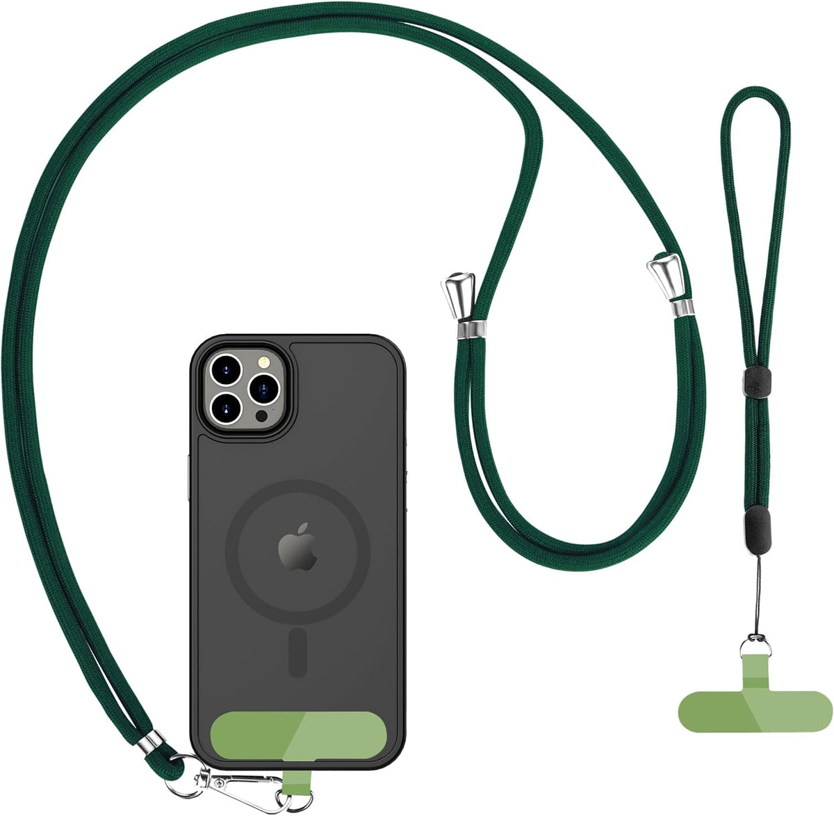 CACOE Phone Lanyard 2 Pack-1× Adjustable Neck Strap,1× Wrist Strap,2× Pads,Universal Crossbody Cell Phone Lanyards,Multifuctional Phone Lanyards Compatible with Most Smartphones(Dark Green)