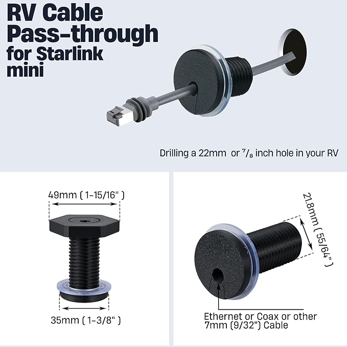 Dikiwodark 2Pcs RV Cable Passthrough for Starlink mini, RV Cable Grommet Compatible with Starlink, Ethernet, Coax, Water-Resistant and Anti-Drop RV Cable Routing(Black)