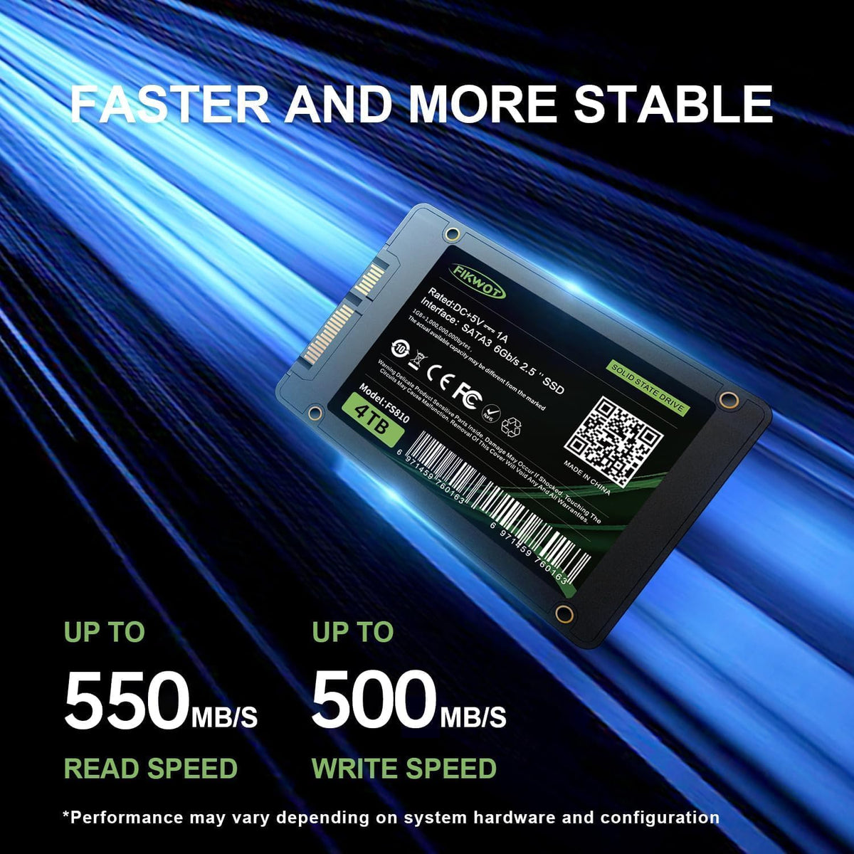 FS810 4TB SSD, 2.5" SSD SATA III 6Gb/s, Solid State Drives, Up to 560MB/s, 3D NAND TLC Flash, Internal SSD for Desktops and Laptops(Black)