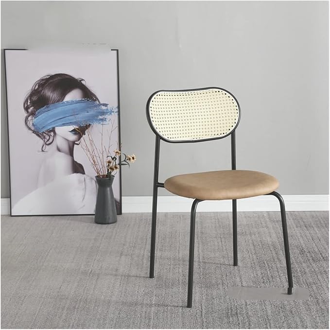 Adjustable Office Computer Chair with Armrest Dining Chair Coffee Shop Leisure Rattan Armchair Kitchen Furniture(Creamy-White)