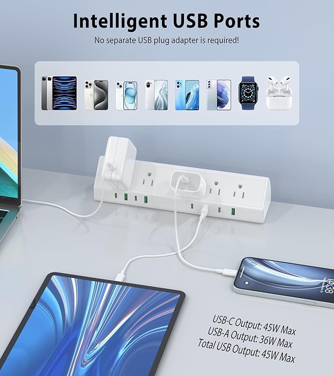 Jgstkcity Desk Clamp Power Strip USB C 45W,1200J Surge Protector