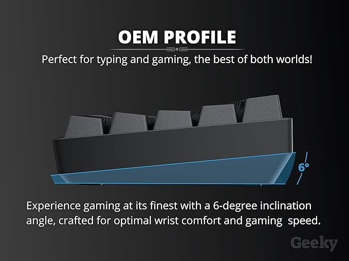 Geeky GK65 65% | Hot Swappable Mechanical Gaming Keyboard | 68 Keys Multi Color RGB LED Backlit for PC/Mac Gamer | ANSI US American Layout (Black Mechanical Red)