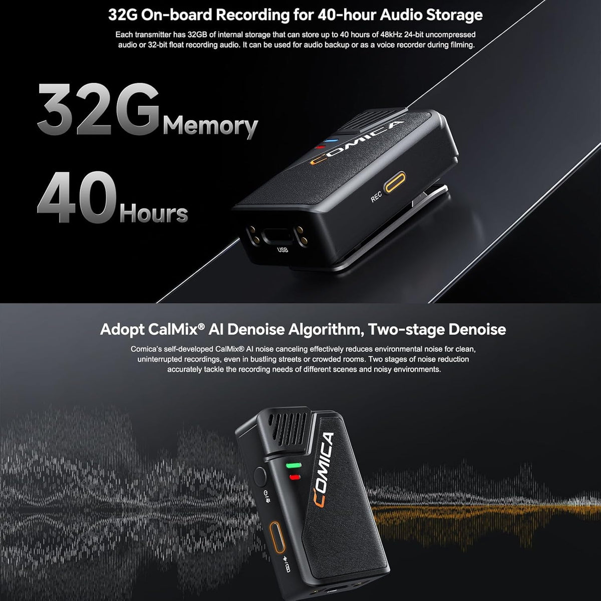 COMICA BooMax Wireless Lavalier Microphone for Cameras, Smartphones, 2.4G Internal Dual Lapel Mic with 32G Storage,Noise Cancellation,IPS Touchscreen for Vlogs, Interviews, Live Streamings,TikTok