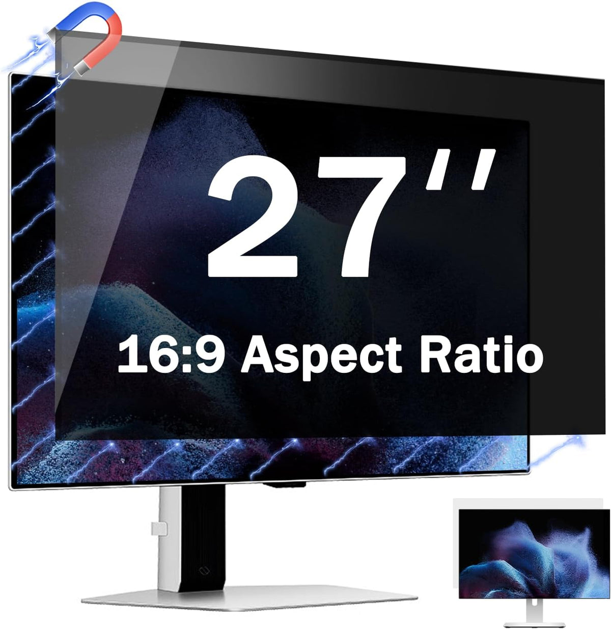 [2 Pack] Magnetic Computer Privacy Screen Filter 27 Inch for Frameless Monitor 16:9 Aspect Ratio, Removable Anti Glare Blue Light Protector, Double Sided Reversible Eye Care 27in Film