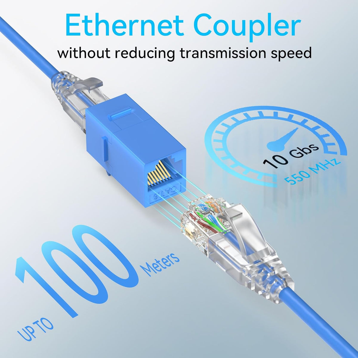 CAT6 RJ45 Keystone Coupler (24 Pack), Cat6 Keystone Jack Female to Female, Cat 6 Inline Keystone Jacks for Wall Plate & Patch Panel, RJ45 Ethernet Coupler Blue