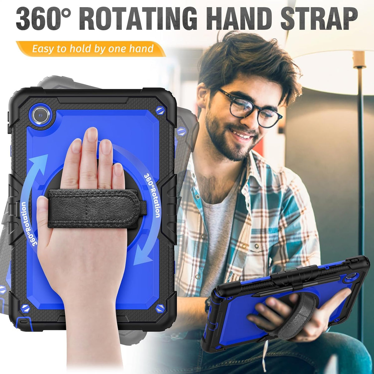 HXCASEAC Case for Samsung Galaxy Tab S6 Lite 10.4 inch, Protective with Screen Protector/Hand Strap/S Pen Holder, Shockproof S6 Lite Tablet Case 2024/2022/2020 SM-P610 SM-P613 SM-P620 - Blue