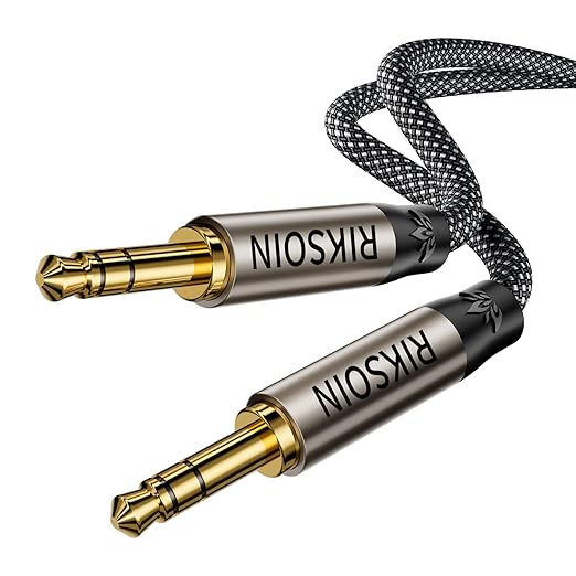 RIKSOIN 3.5mm Nylon Braided Aux Cable, Silver-Plated Wire Core Male to Male Cord for Headphones Car Home Stereos Speaker Compatible with iPhone iPad iPod Echo More-10FT