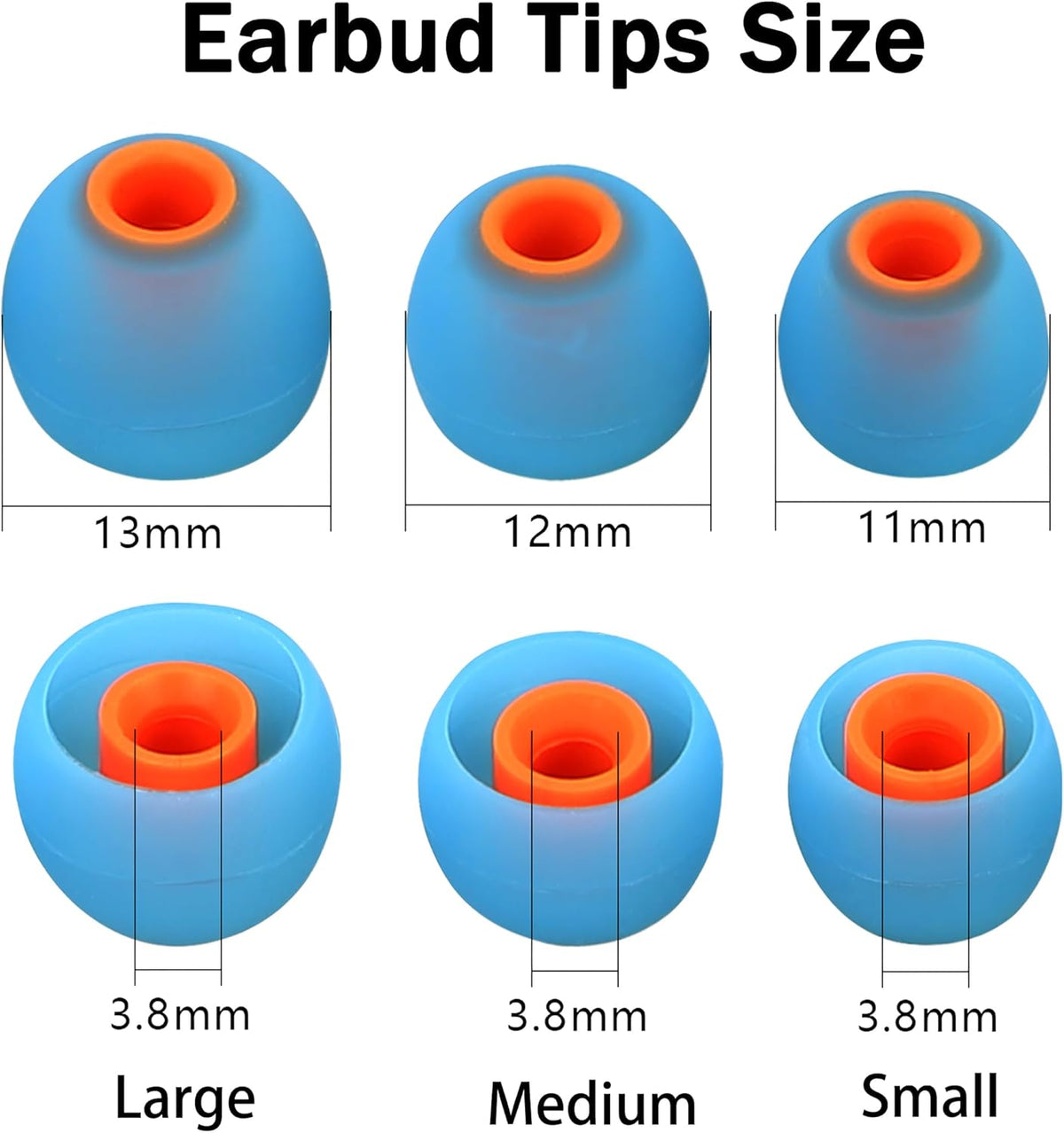 Silicone Earbud Replacement Tips for Most In-Ear Earbuds (Inner Hole 3.8-5.1mm) - 9 Pairs (S, M, L)