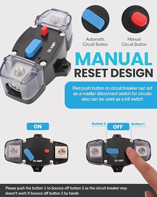 BULVACK 200 Amp Circuit Breaker 12-48 Volt DC 200A Self Recovery Resettable High Amp Circuit Breaker with Manual Reset Button for Automotive RV Marine Boat Car Audio and Amps Protection
