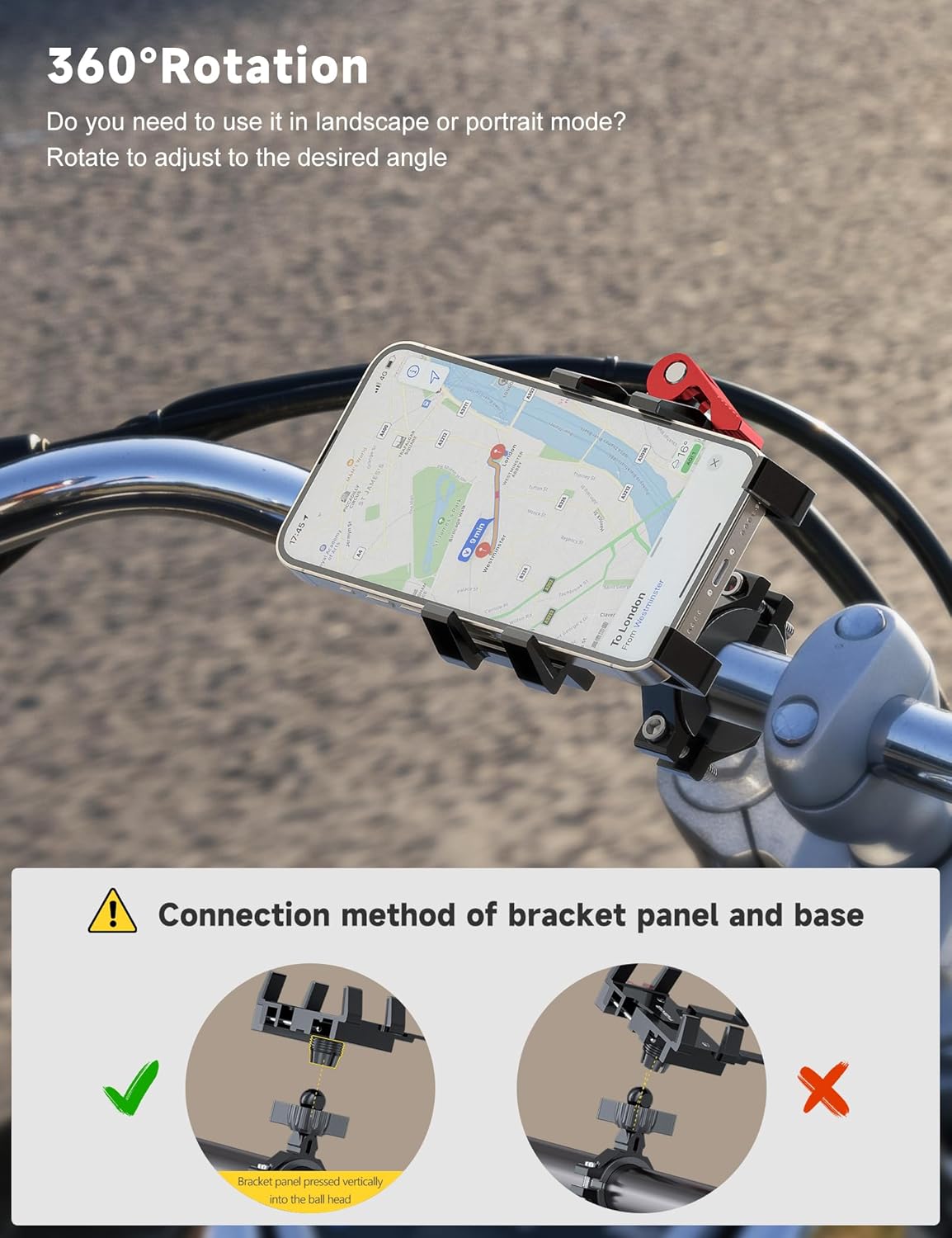 Tiakia Aluminum Bike Phone Mount Holder, [2024 Upgrade] Motorcycle Phone Mount, [1s Lock] Handlebar Mounted Cell Phone Holder, 360° Rotation, Universal Bicycle Phone Mount for 4.5-7 Inch Phones
