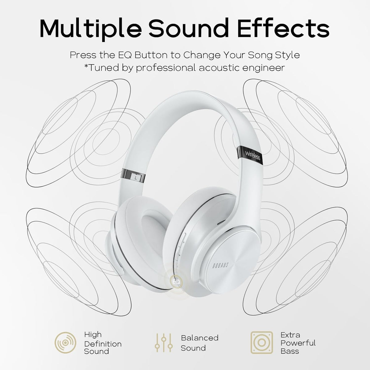 90H 3 DOQAUS Bluetooth Headphones Over Ear, Playtime, EQ Modes, HiFi Audio, ENC Mic, Reinforced Durable Frame & Soft