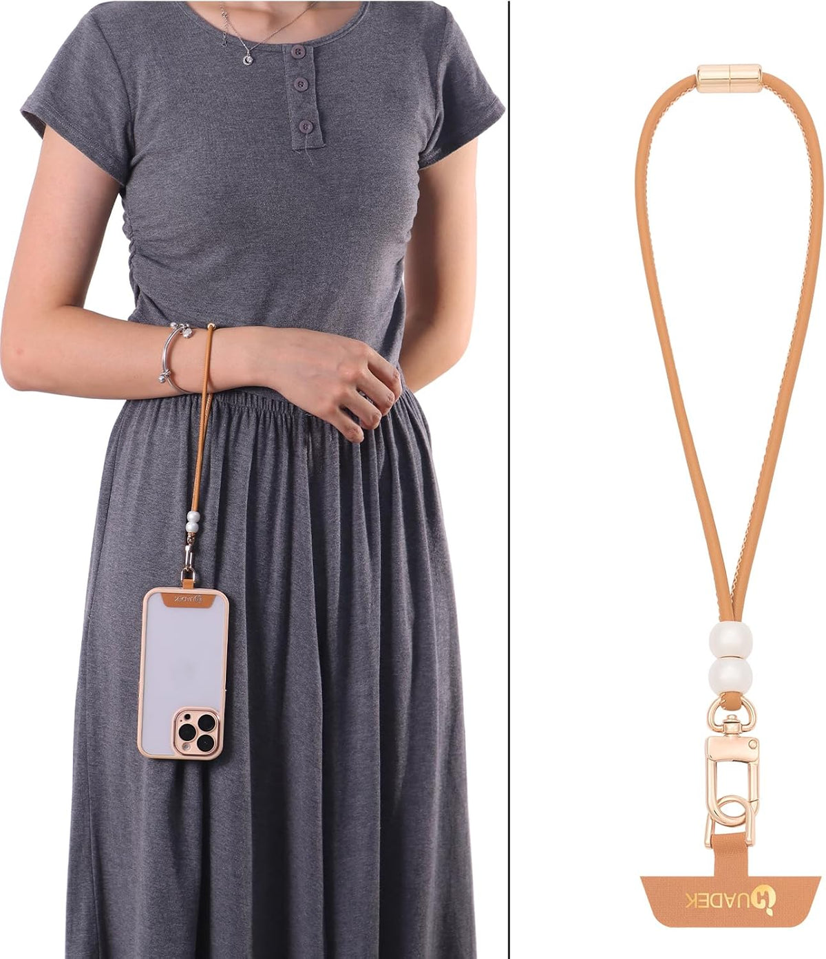 Leather cell phone lanyard Detachable Phone Chain Strap 2-in-1 Phone Charm with