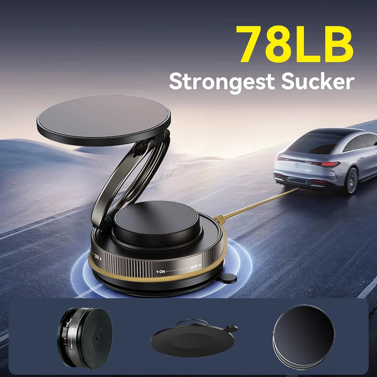 Upgraded 360° Nano Gel Vacuum Magnetic Car Phone Holder Ultra Strong Suction Magnetic Force for MagSafe, iPhone 16 Pro Max, Android - Foldable Retractable Mount for Car/Dashboard/Gym/Mirror(Black)