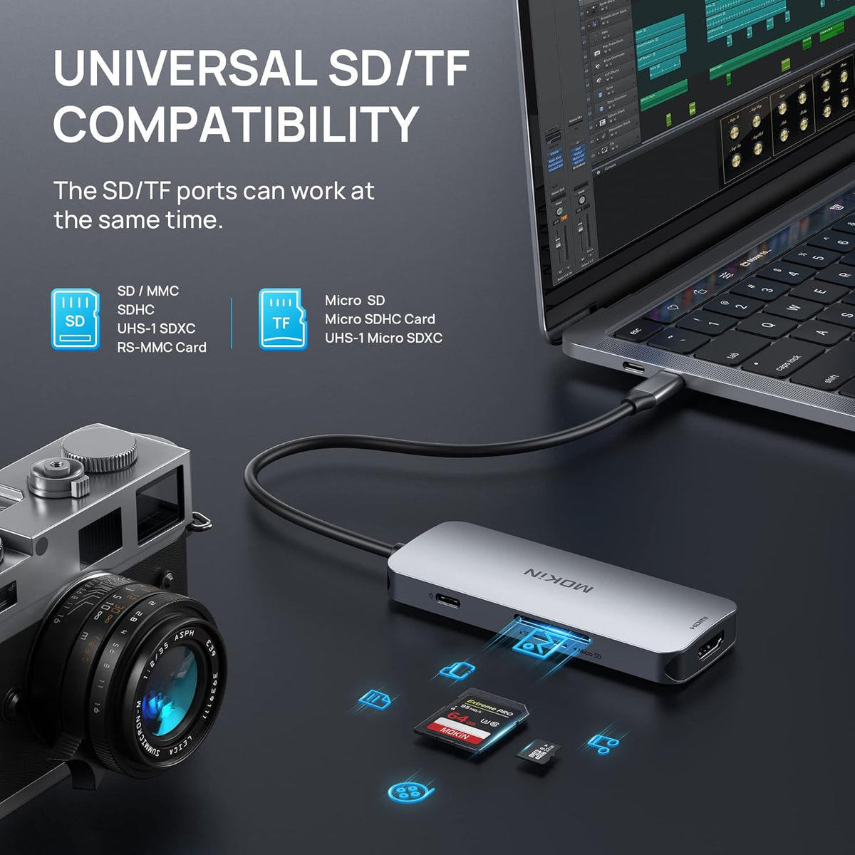 USB C Hub 4K 60Hz HDMI with 100W Power Delivery, USB-C and 2 USB-A 5Gbps Data Multiport Adapter, microSD and SD Card Reader, Dongle for MacBook Air/Pro, Dell, Lenovo, HP, Surface and More