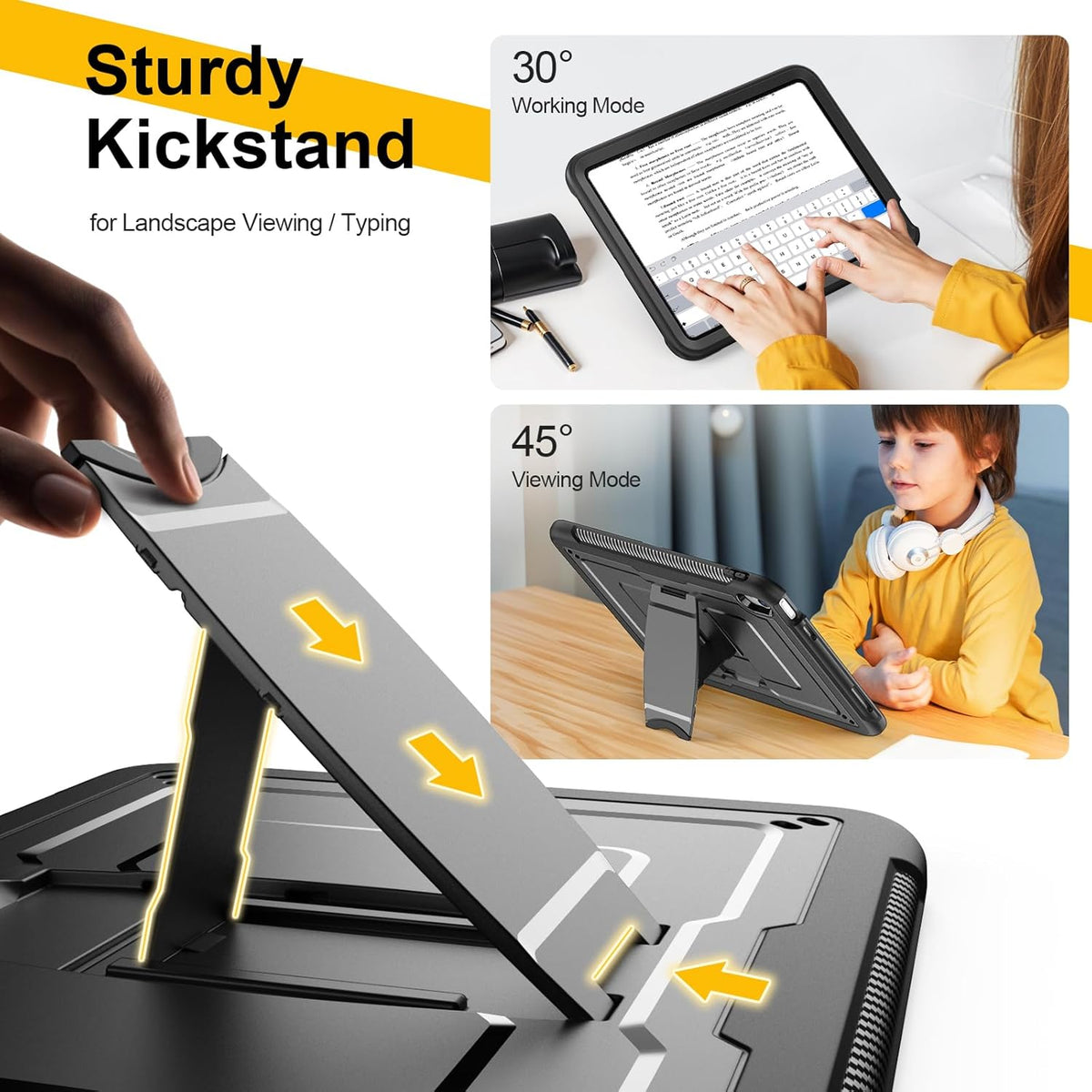 SEYMAC stock Case for iPad (A16) 11th/10th Generation 11''/10.9'' 2025/2022, with Built-in Screen Protector, Shoulder Strap, Built-in Kickstand, Rugged Full Body Shockproof Protective Case, Black