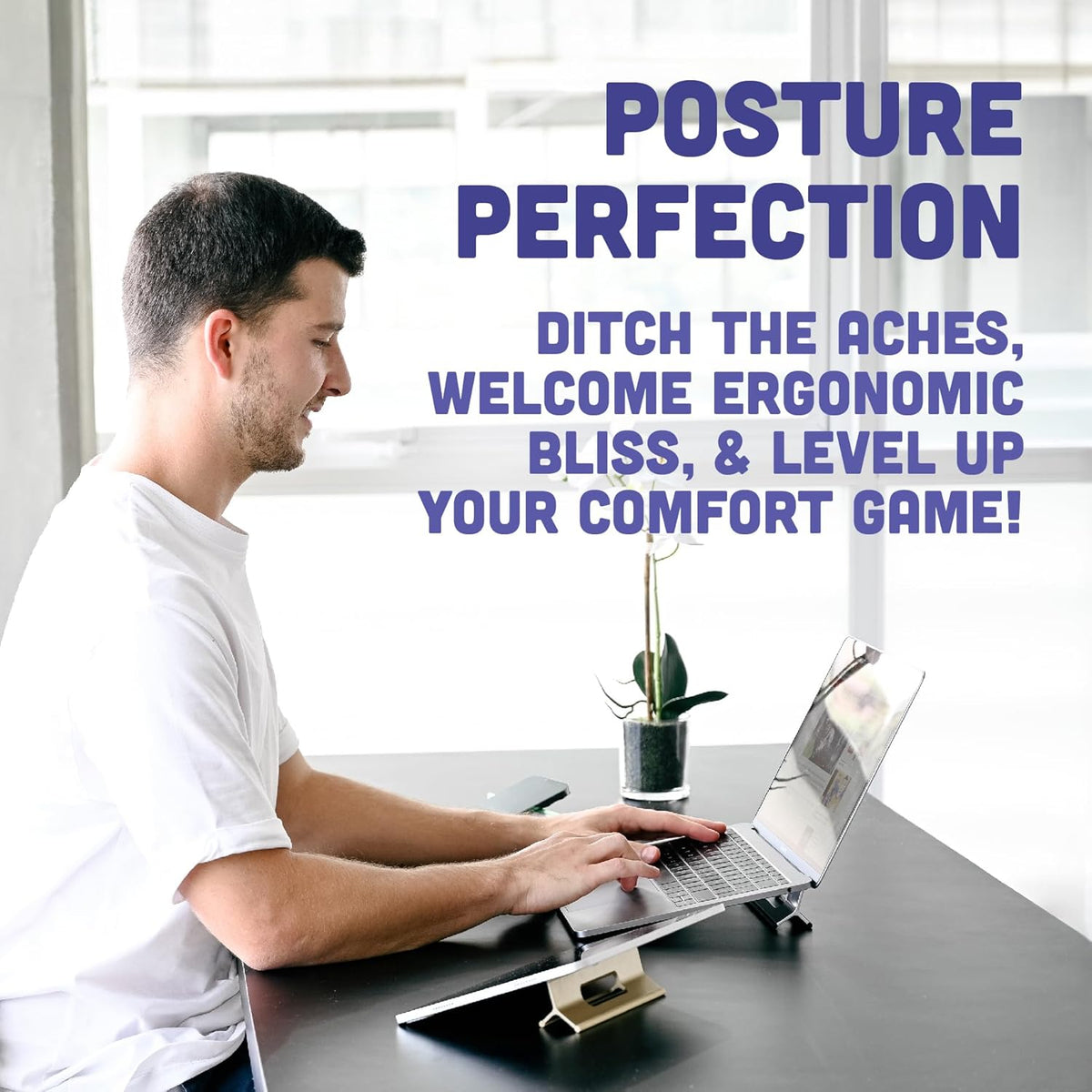 Steepy Laptop Computer Stand - Adjustable Height Riser for Desk - Portable