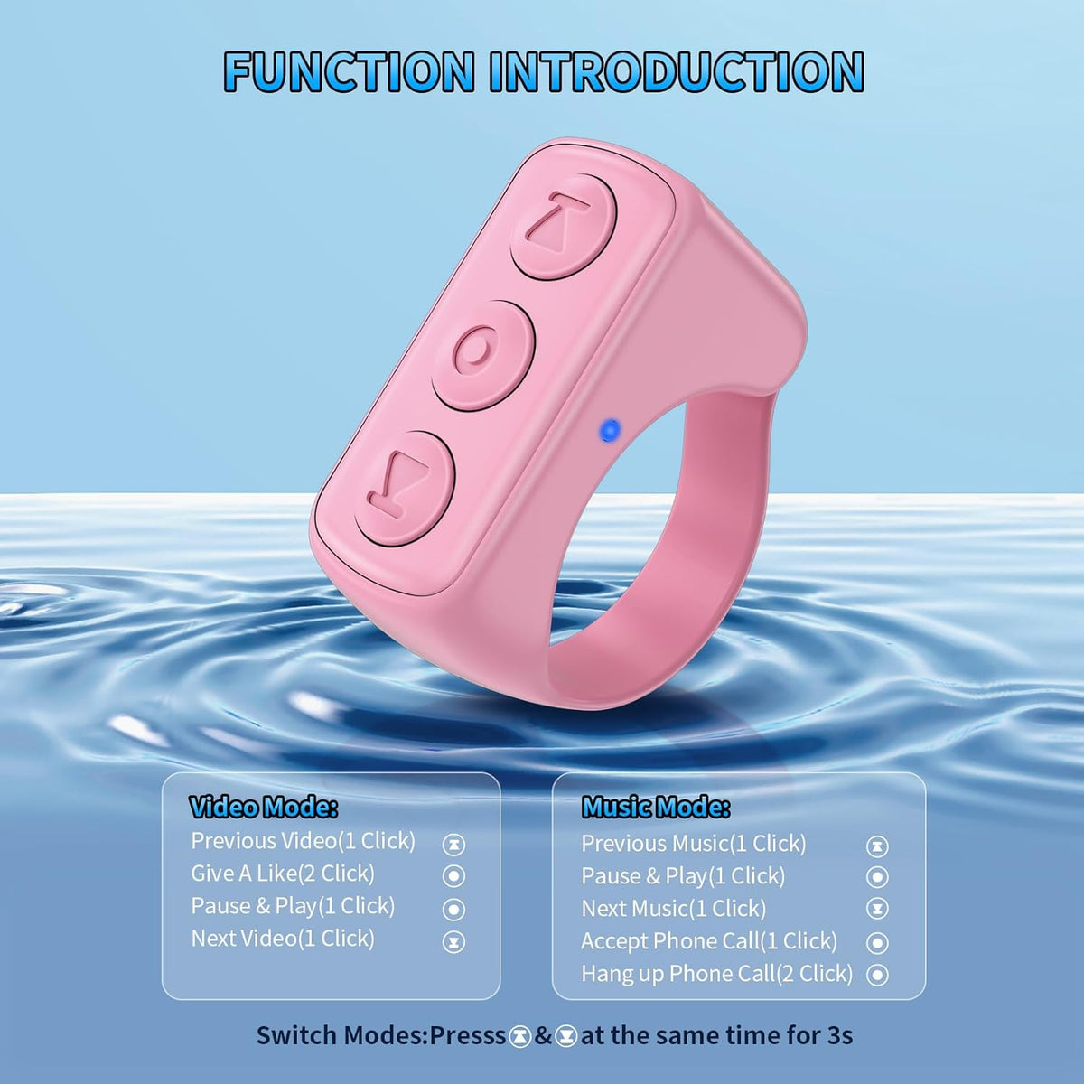 Fingertip Bluetooth Remote Control TIK TOK Wireless Page Turner TYUOBOX Camera Remote Shutter Selfie Button Controller with Charging Case for iPhone Android Ipad Cell Phone (Pink1)