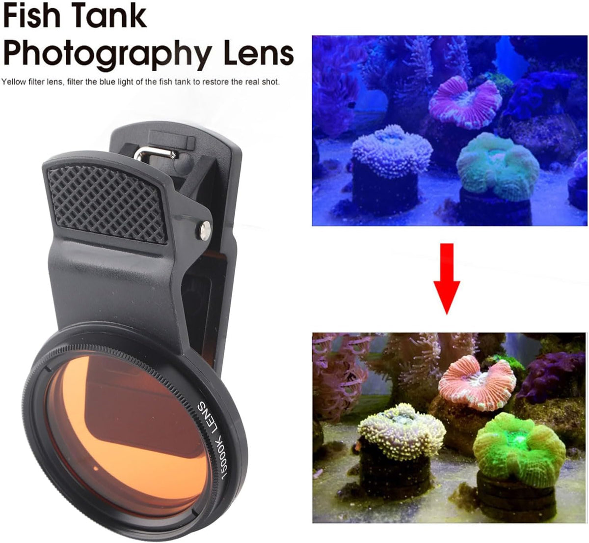 Zerodis Fish Photography Lens, Smartphone Camera Lens Filter Accessories with Macro for Coral Reef Aquarium Photography