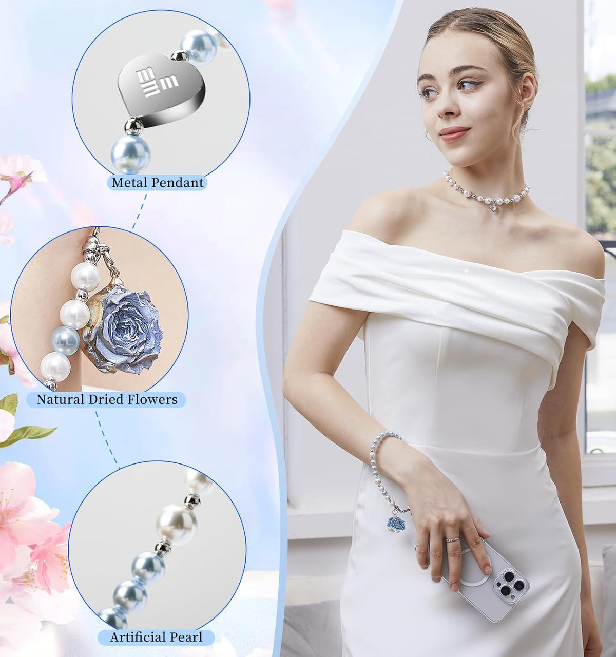memumi Universal Phone Wrist Strap, Hand wristlet Strap for Women Anti-Theft Secure Lanyard for Smartphones Dried Flowers