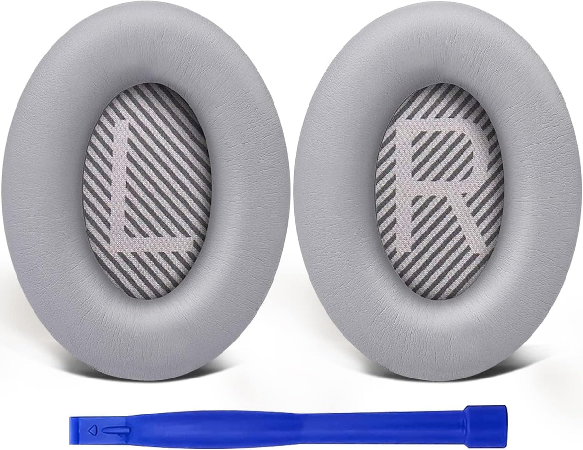SoloWIT Ear Pads Cushions Replacement, Earpads for Bose QuietComfort 35 (QC35) and Quiet Comfort 35 II (QC35 II) Over-Ear Headphones, Softer Leather, Noise Isolation Foam - PL Silver
