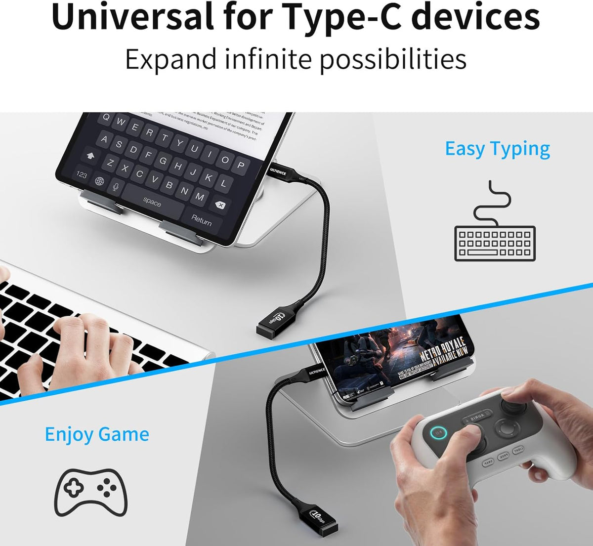 USB C to USB Adapter 2 Pack: 10Gbps USB Female to USB-C Male OTG Cable Thunderbolt 3 Converter, Compatible with iPhone16/15 Pro Max, MacBook Pro Air, Galaxy S25/24 (0.59ft, Black)