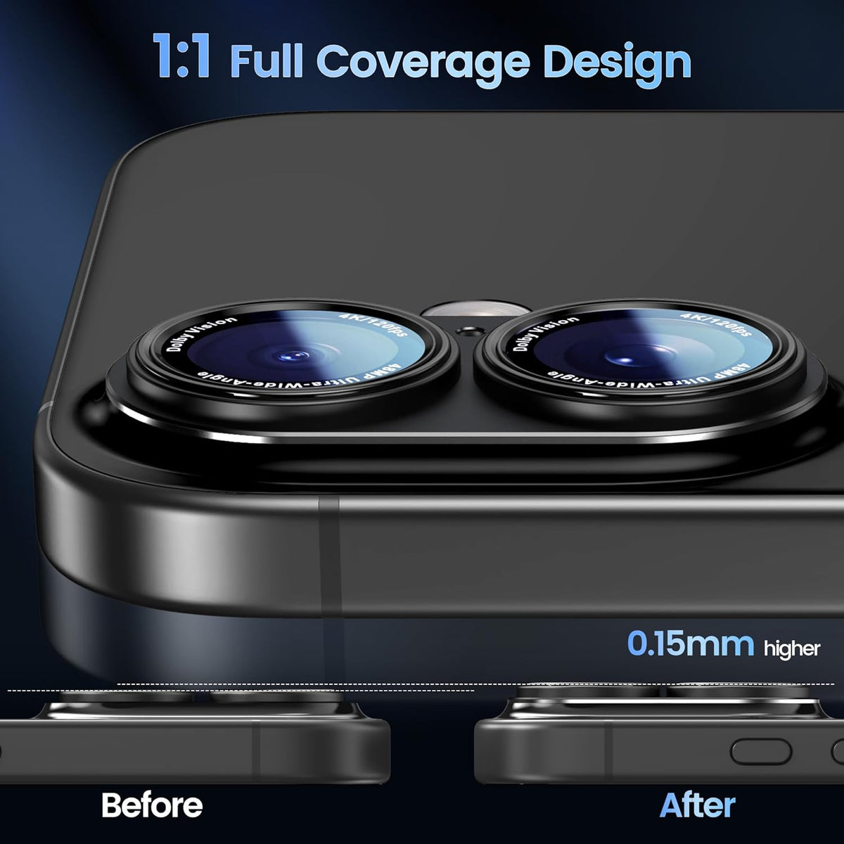 CACOE for iPhone 16/16 Plus Camera Lens Protector - Metal Frame Tempered Glass Cover, [Anti-Scratch] [Drop-Proof][Strong-Adhesion] Camera Screen Cover (Black)